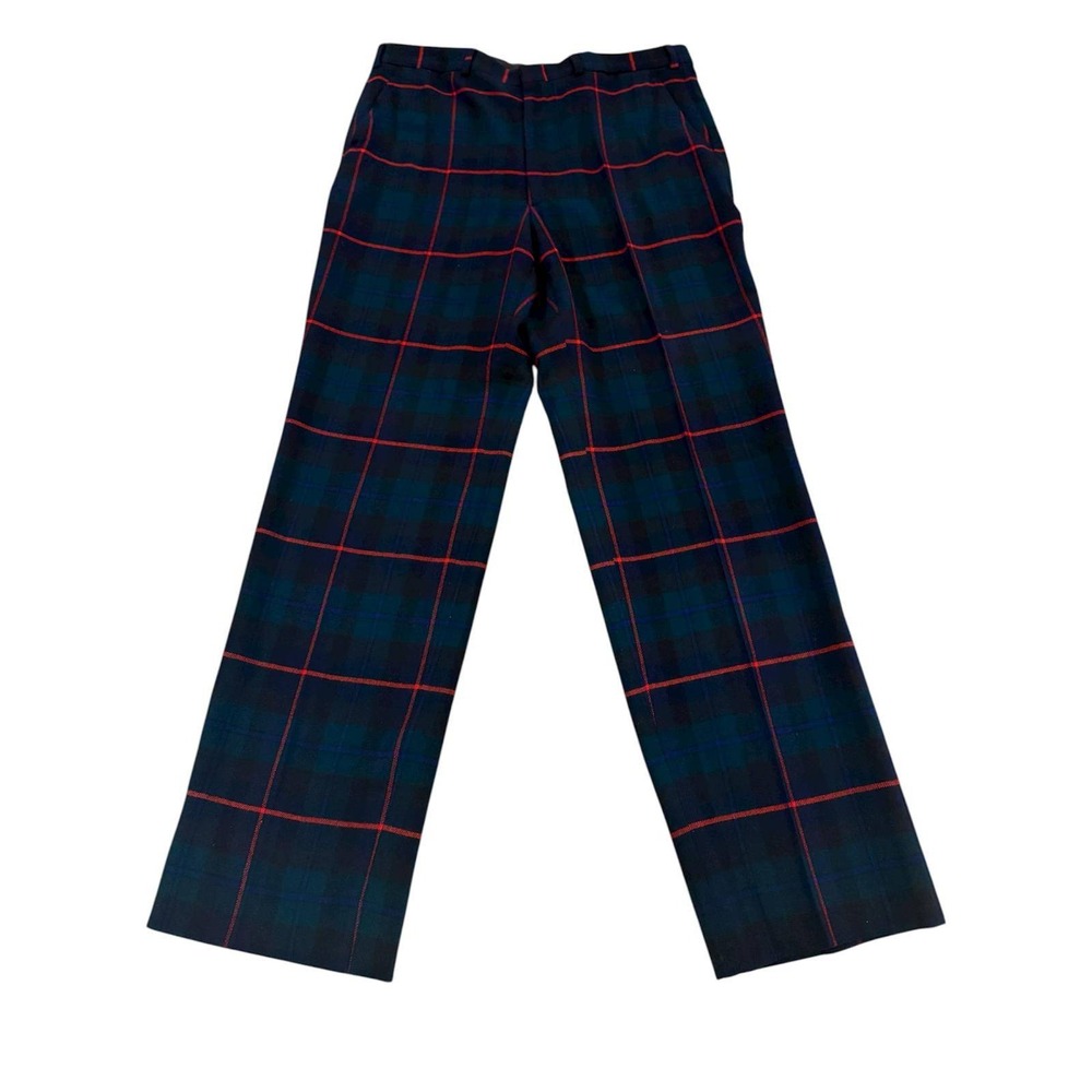 Vintage Brooks Brothers Made in USA Black Watch Plaid Red Windowpane Pants 36